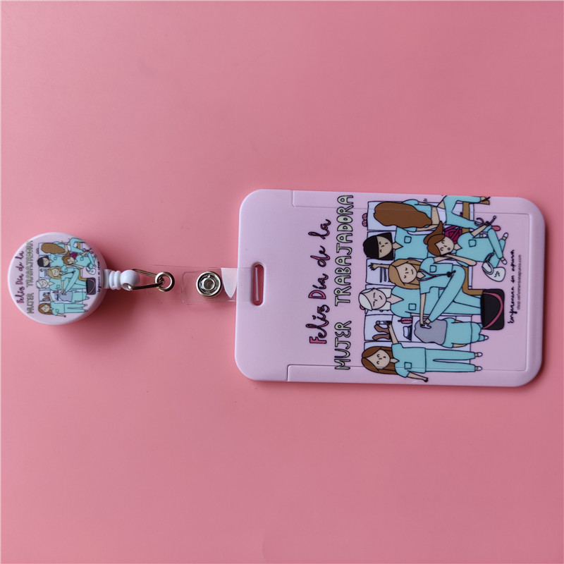 Doctor Nurse Cute Name ID Badge Holder Hard Case with Neck Lanyard Bus Card Holder Keychain Strip Set for Nurse Name Card Case: Brown