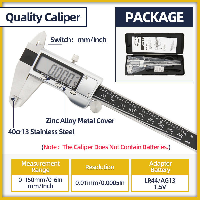 Metal Caliper Digital Caliper Stainless Steel Digital Pachymeter Digital Micrometer Vernier Calipers Metal Gauge Measuring Tools: Box Quality Caliper