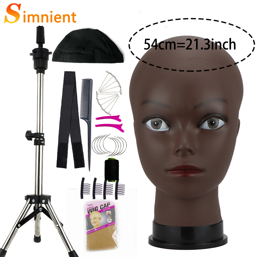 Cabeza de maniquí con trípode para hacer peluca, sombrero, gafas, máscara, exhibición, cosmetología, cabeza de maniquí para práctica de maquillaje, Kit de instalación de peluca: Castaño