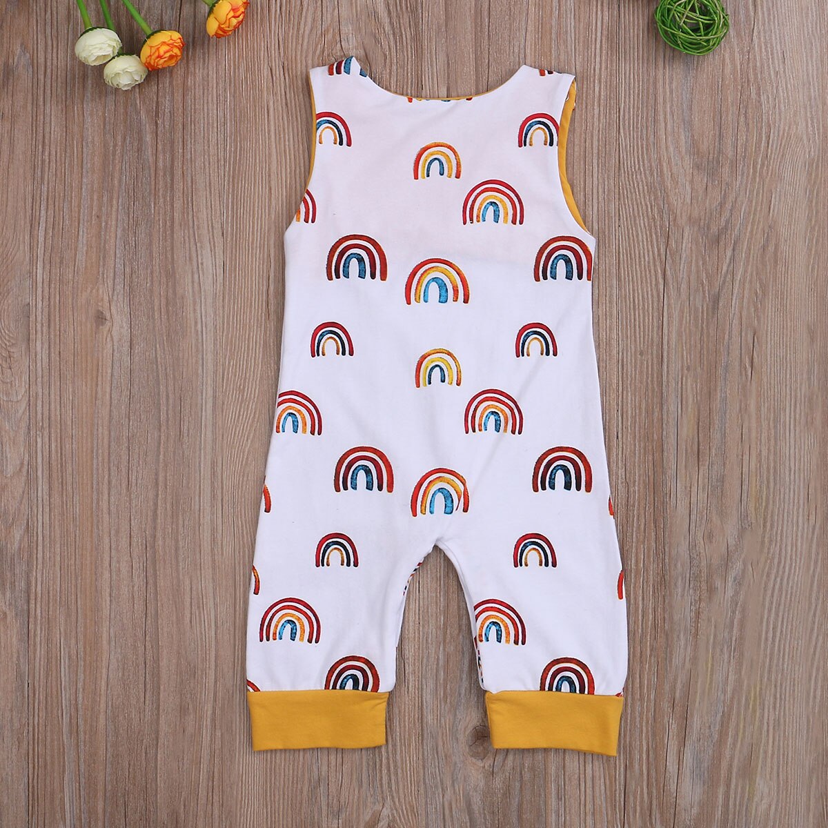 0-24M Newborn Toddler Baby Boy Rainbow Print Long Romper Summer Sleeveless Outfit Cotton Clothes