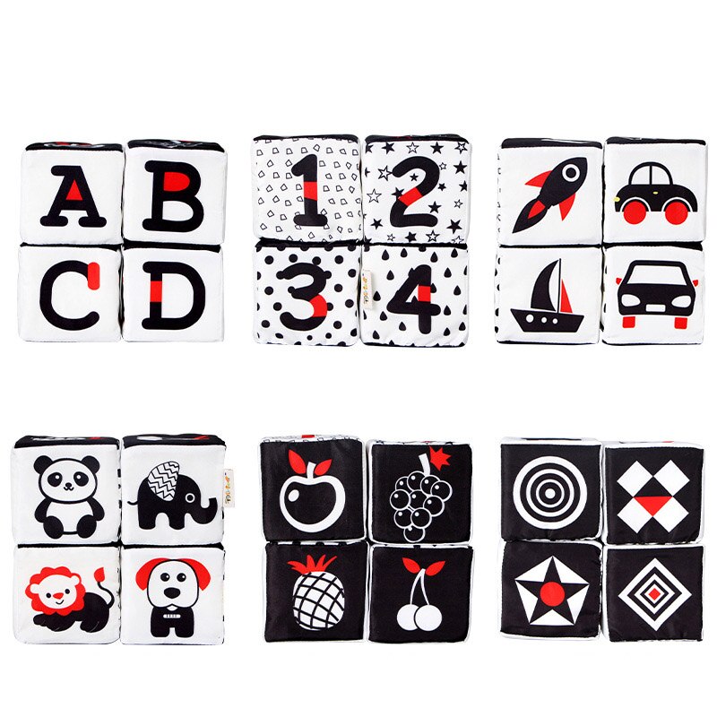 Cubo nero bianco animale integrazione sensoriale 0-24 mesi bambino giocattoli educativi precoci giocattoli di addestramento panno morbido Puzzle