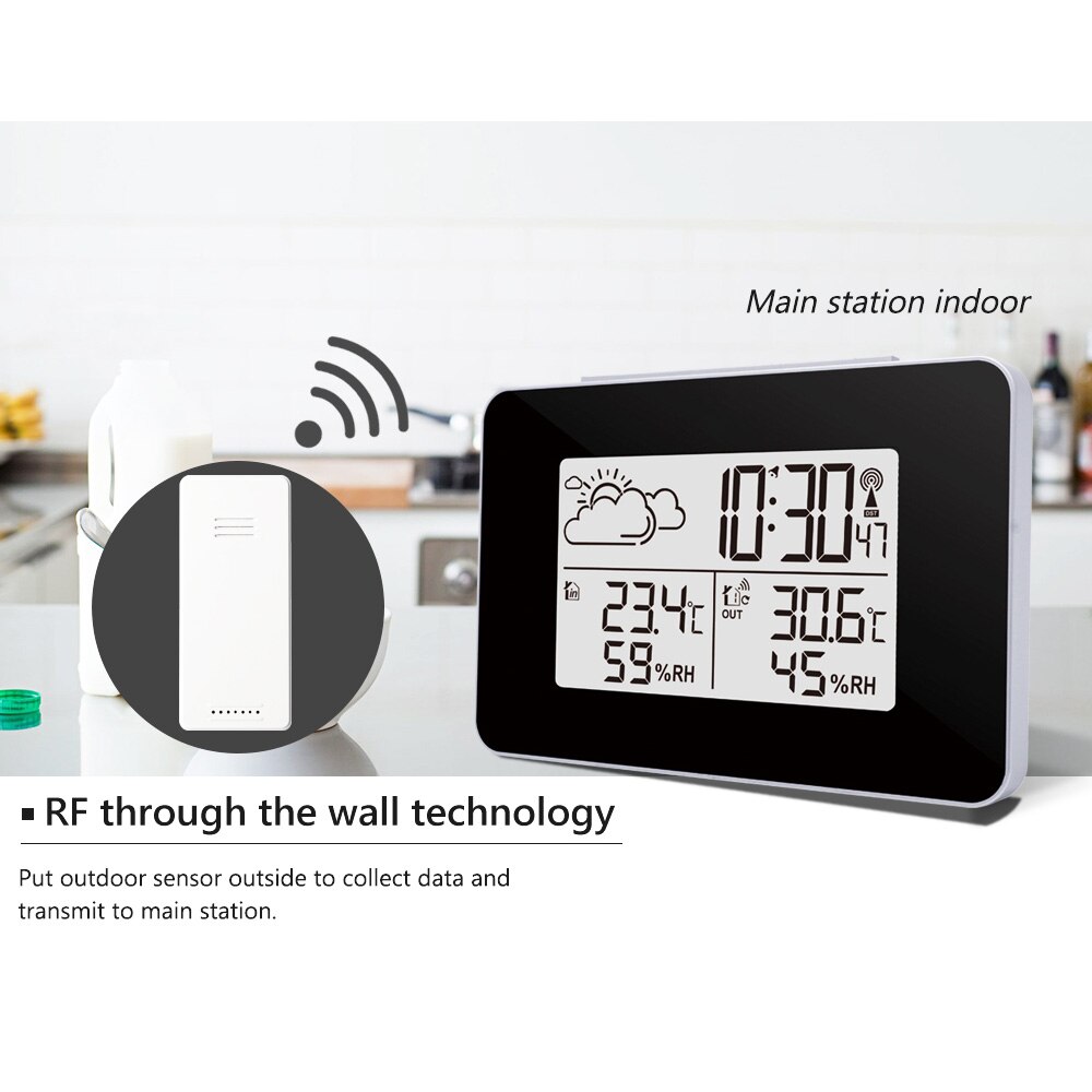 Alarm Clock Digital Watch Temperature Humidity Sensor Barometer Forecast Weather Station Electronic Desk Table Clocks: Black