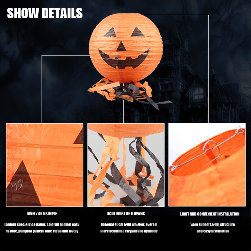 20/30/40cm Festival DIY Decoration Lantern Halloween Paper Pumpkin Hanging Lantern Party Decor Create Horror Atmosphere