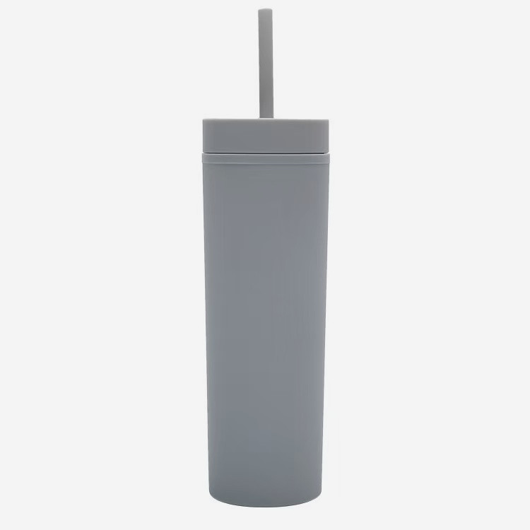 Stylish Matte Finish Reusable Portable Double Wall Tumbler Plastic Cup With Straw Coffee Tea Household Water Cup 16oz 450ml: Brown