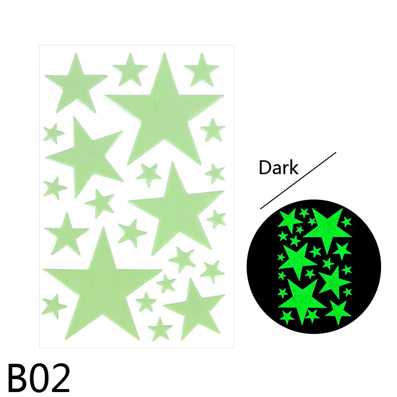 Luminous Stars Moon Wall Stickers Fluorescent Glow In The Dark for Kids Bedroom Baby Nursery Home Ceiling Decoration Wall Decals: B02