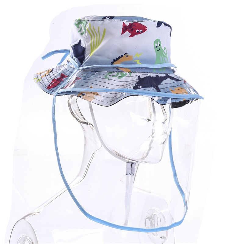 Trend Kids Protective Waterproof Bucket Hat Floral Cartoon Print Fisherman Cap with Removable Full Face Shield