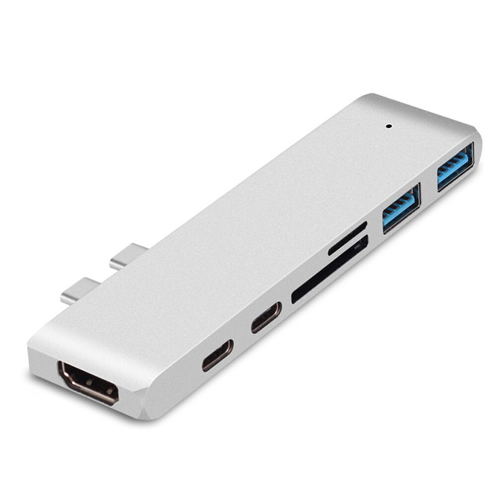 Base multifuncional 7 en 1 para Apple Laptop, concentrador Dual tipo C con adaptador USB: Plata