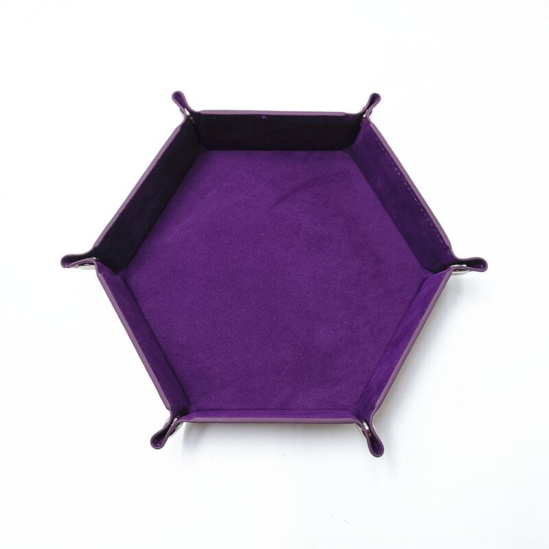 Hexagone pliable plateaux de rangement en cuir PU velours dés plateau bureau clé portefeuille boîte de rangement de pièces divers plateau 18*18cm: Purple