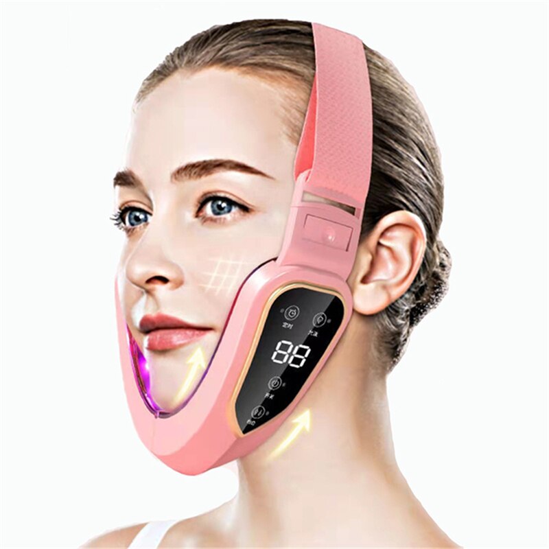 Facial Lifting Apparaat Led Photon Therapie Facial Afslanken Trillingen Stimulator Dubbele Kin V-Vormige Cheek Lift Gezicht: pink