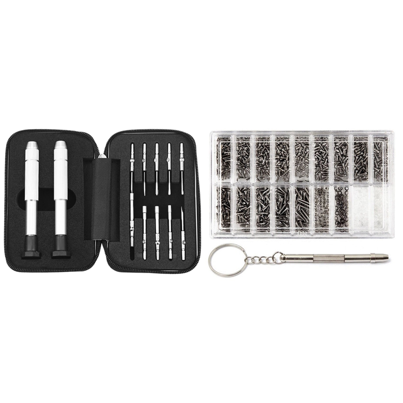 1 Set Glasses Precision Screwdriver Kit &amp; 1 Set Micro-Screws Tool Set For Eyeglass Sunglass Spectacles: Default Title