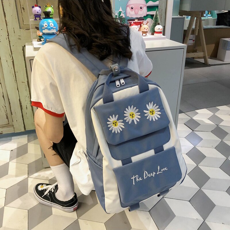 Kleine Daisy Borduurwerk Korea Packpacks Japan Bloem Junior College Hoge Tiener Schooltassen Eenvoudige Boekentas Mochilas Mujer
