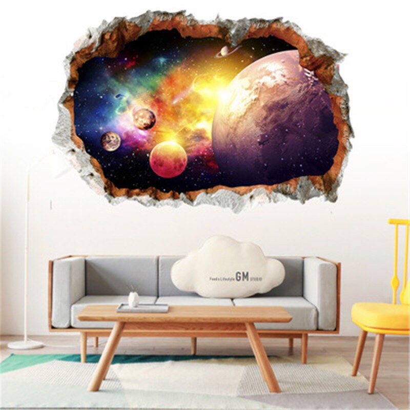 3D Universe Galaxy Wall Sticker For Kid Room Home Decor Cosmic Space Boy Room Decorative Sticker Galaxy Star Ceiling Mural Decal