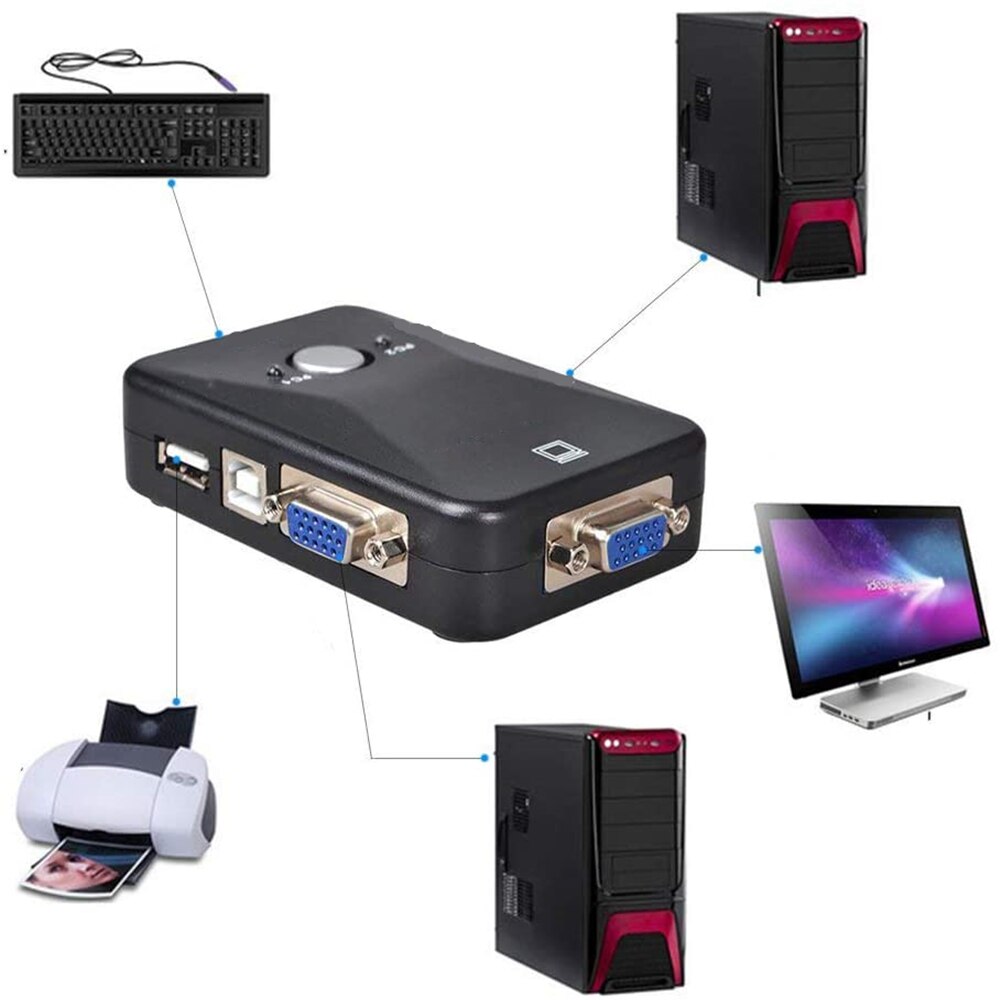 USB KVM Switch For Pc Monitor/Keyboard/Mouse Two Ports Maximum Compatibility And Simultaneous Computer Sharing