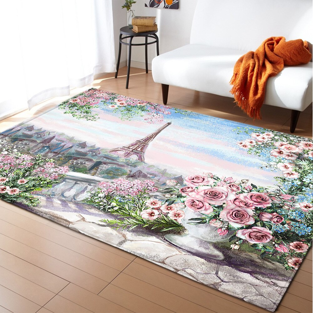Retro Parijs Toren Roze Bloem Mooie Tapijt Woonkamer Tapijt Slaapkamer Tapijt: WE4 / 120X180CM