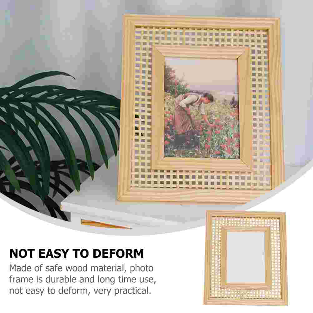 Cadre photo rectangulaire en bois naturel tissé, fait à la main, artisanat décoratif mural, support de bureau, nament moderne pour la maison