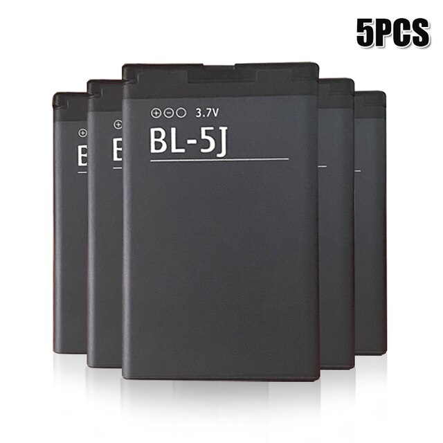Batterie de téléphone BL-5J BL5J BL 5J 1320mAh pour Nokia 5230 5233 5235 5236 5800 XpressMusic N900 C3 Lumia 3020 520 525 530 5228 5900: 5PCS