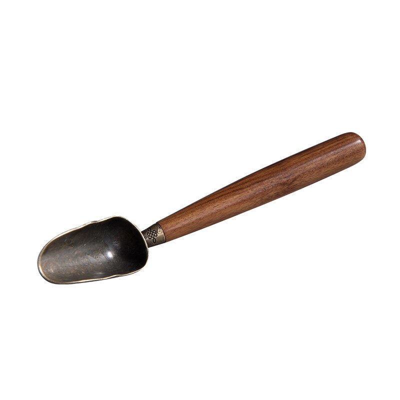 18cm ibenholt / palisander træhåndtag buet bronze te scoop skovl kung fu te ceremoni tilbehør teske