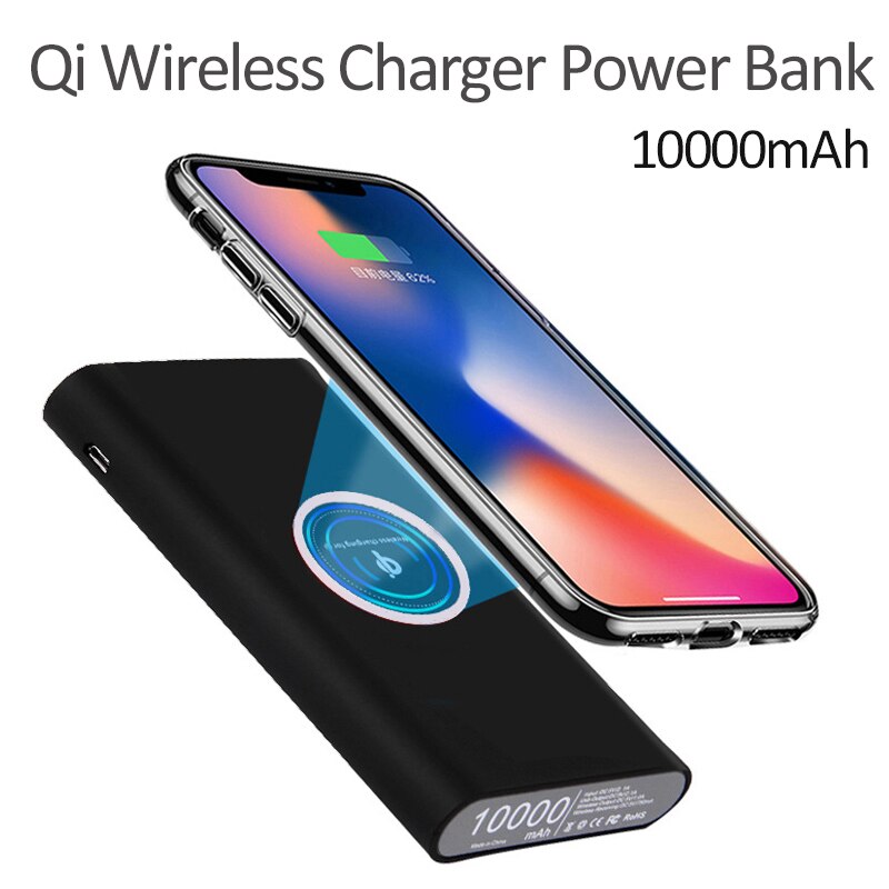 10000Mah Universele Telefoon Powerbank Batterij Oplader Voor Iphone X 8 Plus Qi Draadloze Oplader Power Bank Voor Samsung S8 s7 Note 8