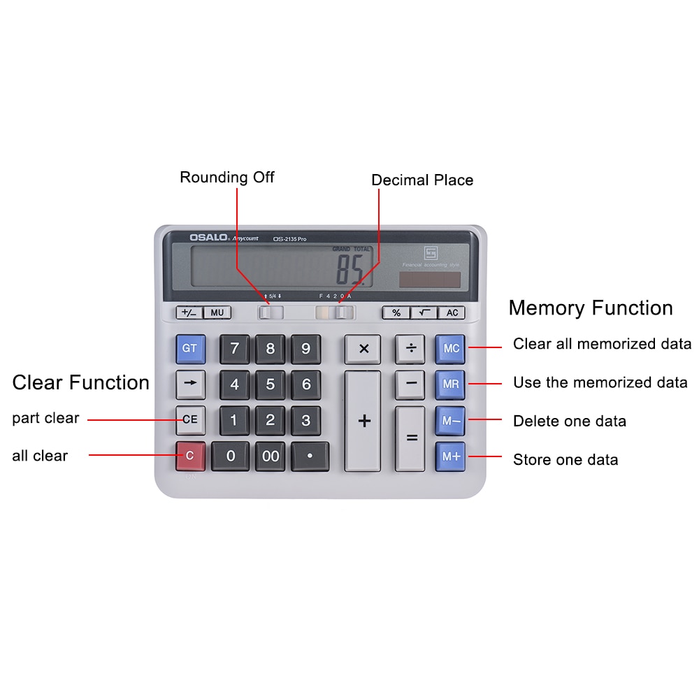 Stor dator elektronisk kalkylator räknare sol- och batterikraft 12- siffrig display multifunktionell stor knapp