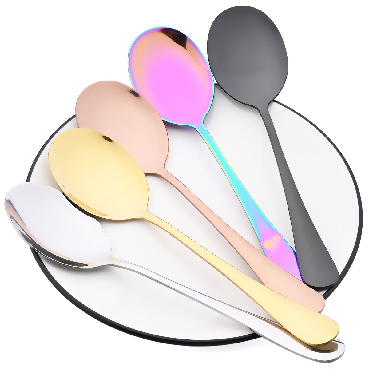 Cucchiaio da pranzo colorato Set di cucchiai da portata Set di posate in acciaio inossidabile occidentale cucchiaio da servizio unico accessori da tavolo da cucina