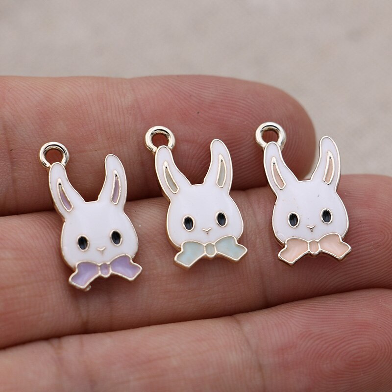 10pcs Enamel Gold Color Rabbit Charms Pendant for Jewelry Making Earrings Bracelet Necklace Accessories DIY Craft 21x11mm