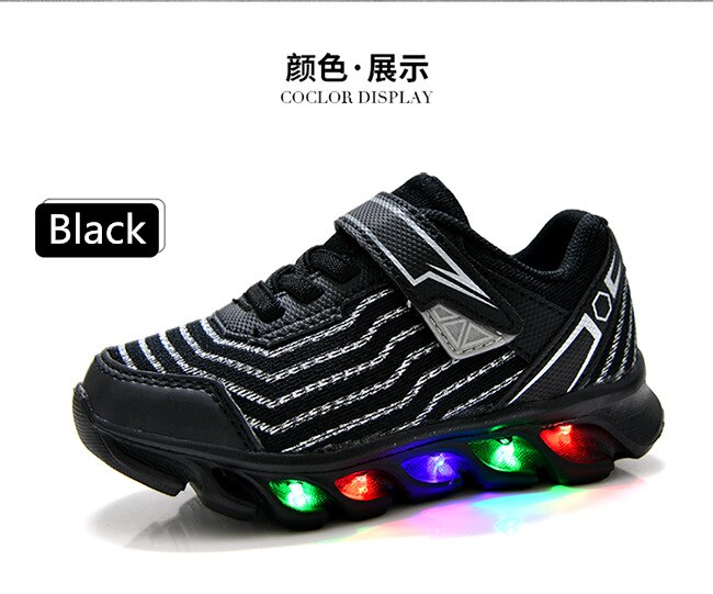 Maat 28-34 Kinderen Led Schoenen Jongens Meisjes Verlichte Sneakers Gloeiende Schoenen Voor Kid Sneakers Jongens Baby Sneakers met Lichtgevende Zool: Black / 32