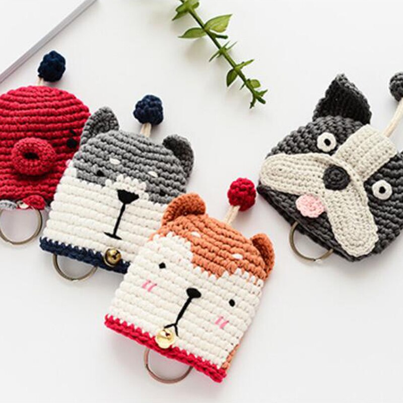 Saco de chave de carteira de moda de desenhos animados de moda puxar cordão chaveiro titular mão-tecido bonito armazenamento porta-chaves