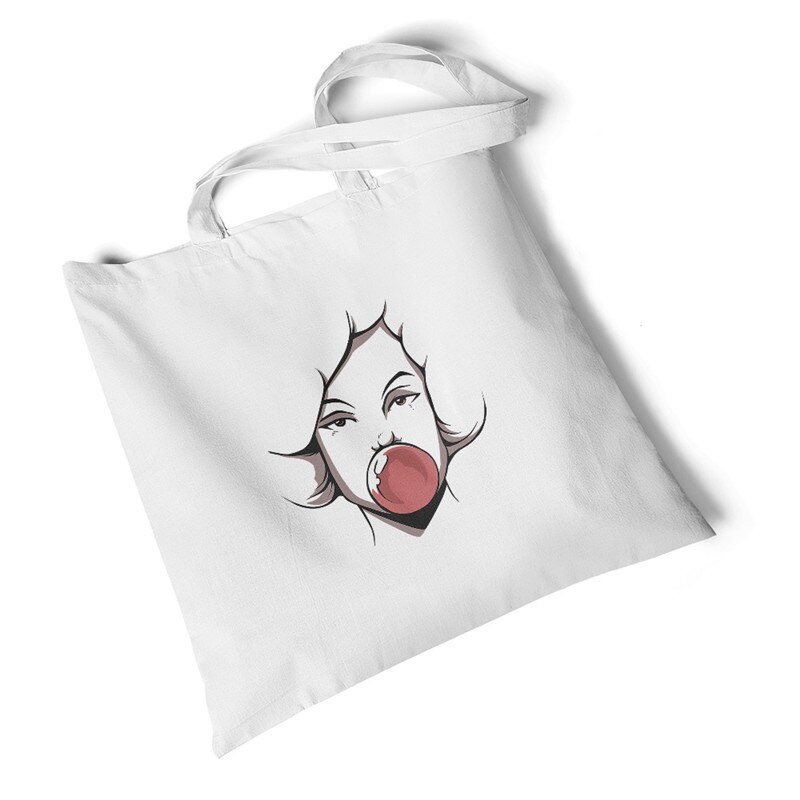 Karakter anime pige print kvinder lærred taske stor opbevaring rejsetaske håndtaske foldbar opbevaring indkøbstaske skuldertaske: Tyggegummi pige