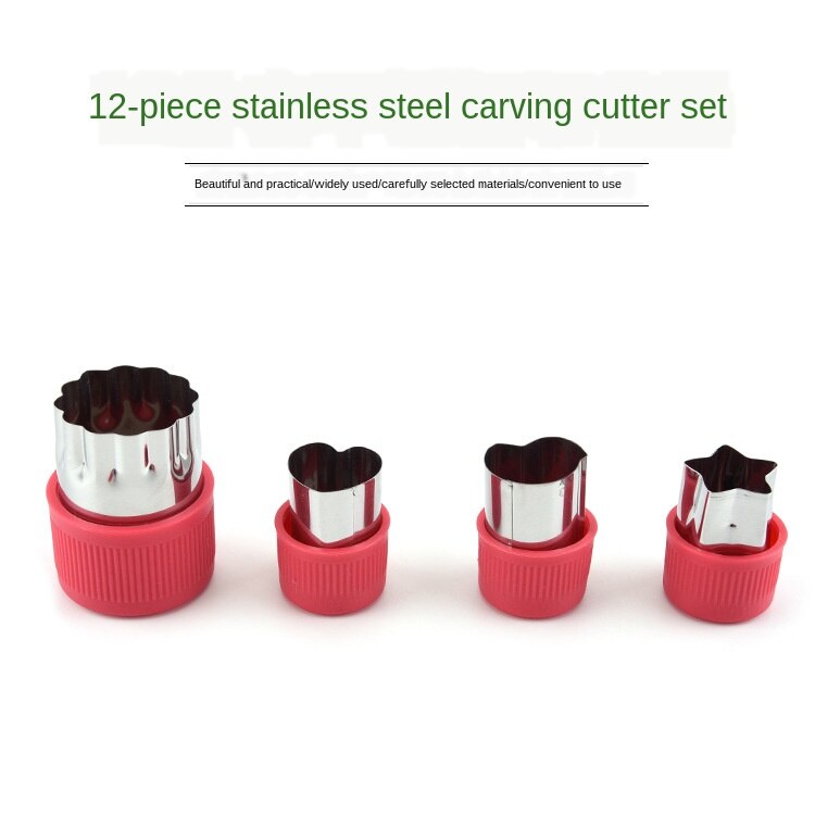 12Pcs/set Stainless Steel Cutters Kitchen Gadgets Cook Tools Fruit Cutting Die Plastic Handle Star Heart Shape Vegetables Cutter