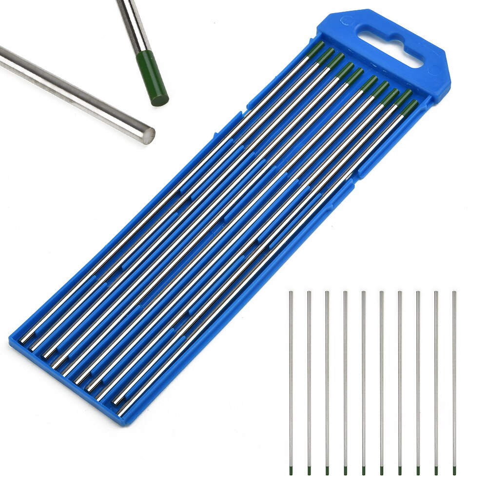 Electrodos de soldadura de tungsteno TIG, Punta verde WP, 1,6/2,0/2,4/3,0/3,2/4,0x175mm para soldadura de acero al carbono, 10 Uds.