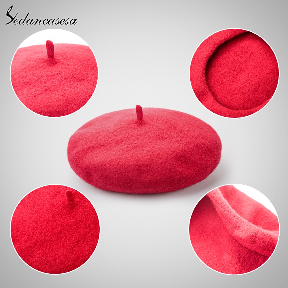 Sedancasesa kvinder baret hat strikket uld baret efterår vinter varme ensfarvede kvindelige motorhjelm hatte til kvinder sød beret cap