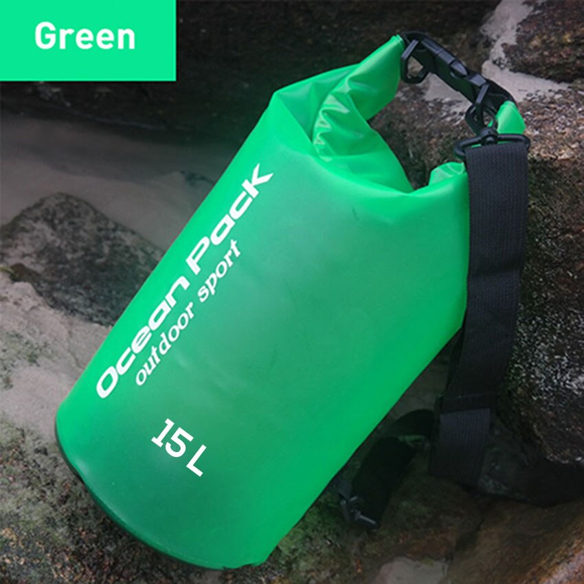 Clothes Storage Vacuum Waterproof Bag Beach Dry Bag Sack Waterproof Pouch Floating Dry Gear Bags for Boating Swimming: 15L Green