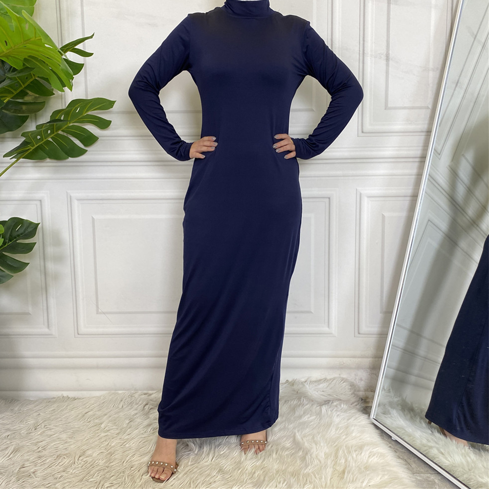 Vestido Abaya modesto para mujer, Vestido informal con cuello de tortuga, Hijab, Vestido interior musulmán para mujer, Maxi bata caftán turco, ropa islámica: XXL / Cian
