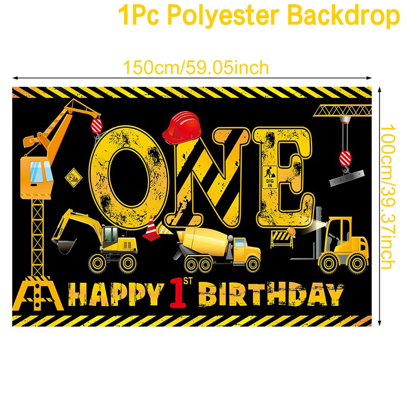 Construction Balloon Backdrop Disposable Tableware Birthday Decor Boy Excavator Truck Tractor Construction Birthday Party Decor
