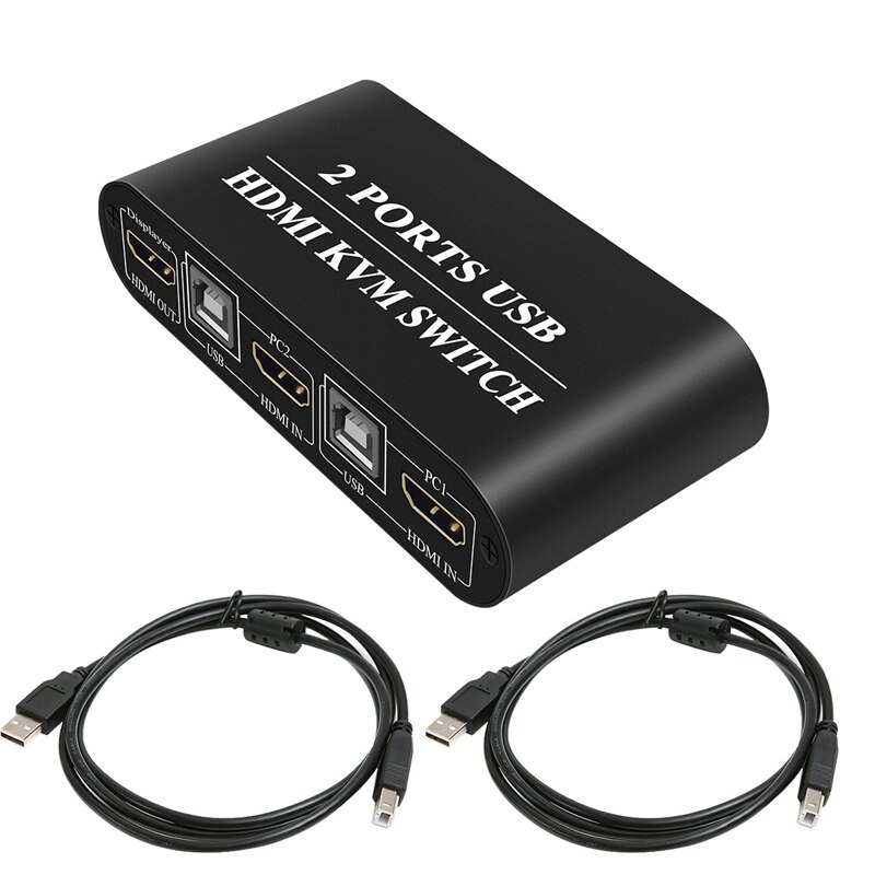 HDMI KVM Switch 2Port Box Share 2 Computers Support 3X USB3.0 Wireless Keyboard and Mouse Connections HUD 4K (3840X2160)