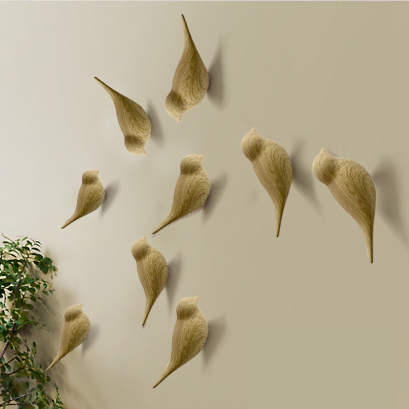 Crochets muraux en forme d'oiseau, décoration de la maison, support de rangement en résine grain de bois, porte de chambre après porte-manteau, porte-chapeau, 3d porte-manteaux