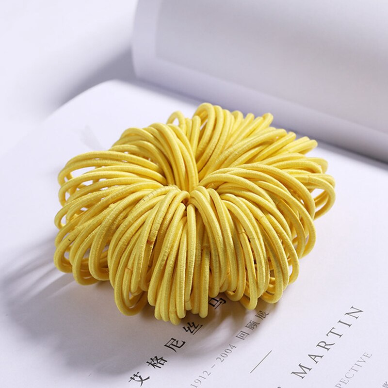 100Pcs/Lot 3CM Women Girls Hair Rubber Bands Elastic Scrunchie Basic Gum For Children Colorful Hair Accessories Cute Hair Ring: Yellow
