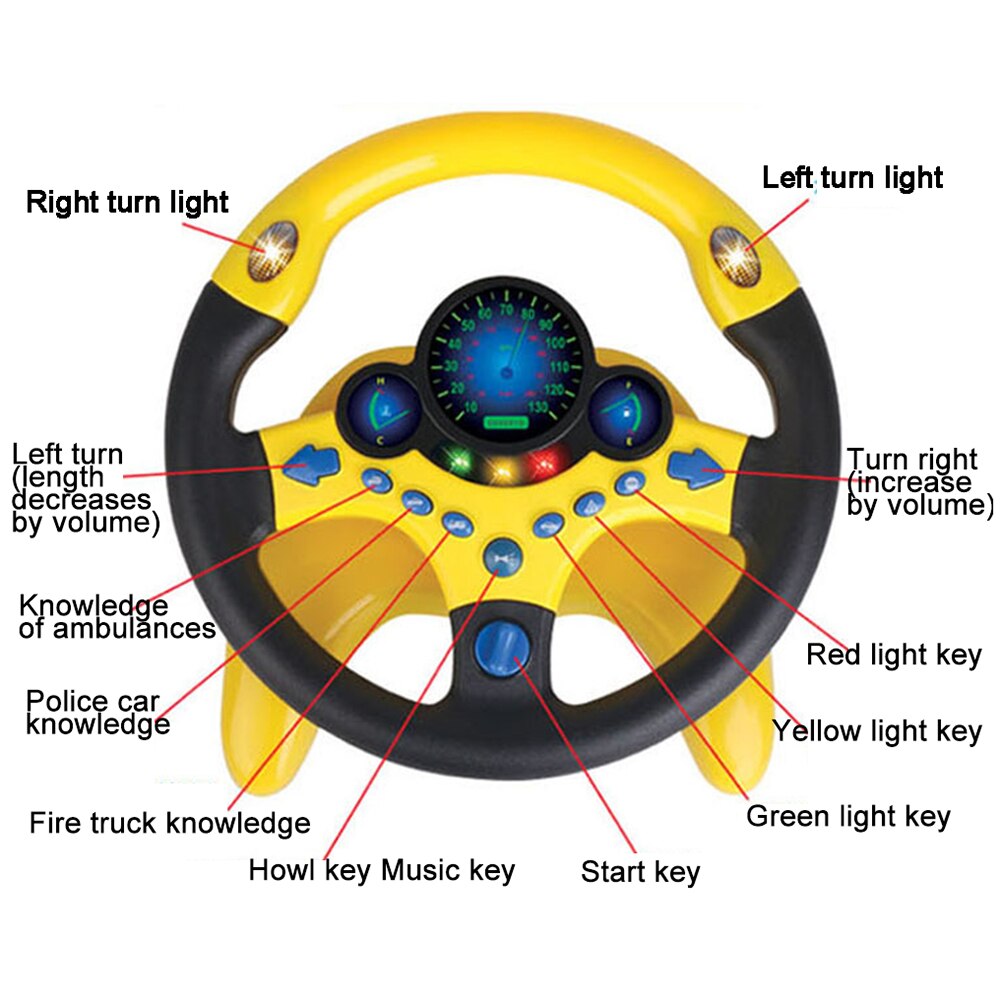 Simulation Steering Wheel with Light Kids Musical Developing Educational Toy Electronic Vocal Toys for Children Birthday