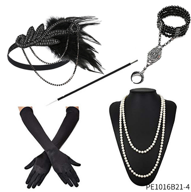 PESENAR 1920s Great Gatsby Accessories for Women Flapper Headpiece Headband Gloves Costume Harlem Nights Accessories Set: Blue