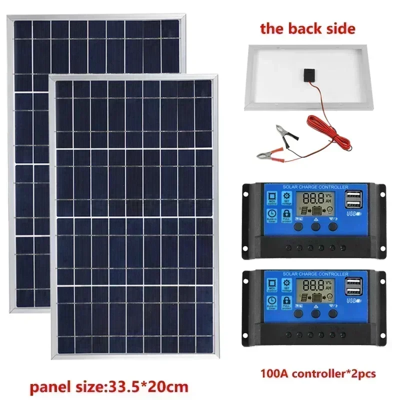 Kit de Panel Solar de 300W, alimentación USB policristalina completa de 12V, generador Solar portátil recargable para exteriores, generador Sola r para el hogar: Plata / Gris