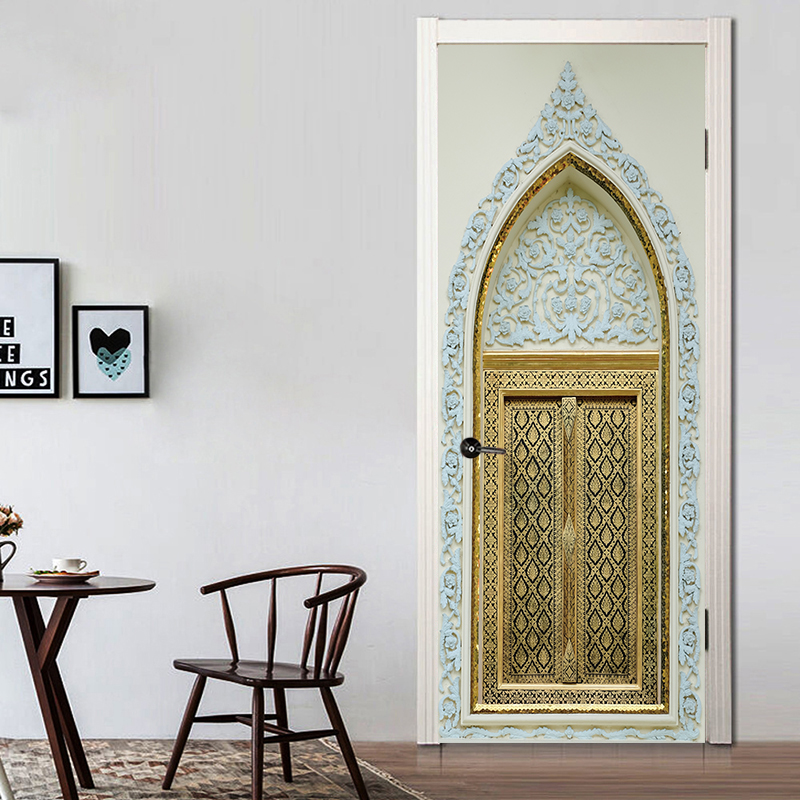 Dør klistermærker home decor gyldne muslimske arabisk stil dør billede vægmaleri sickers tapet decals boligmontering okt 16008