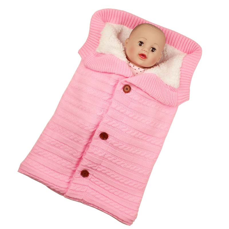 Baby Baby Gebreide Warme Inbakeren Slaapzak Knop Deken Fleece Dikte Herfst/Winter Kinderwagen Warm Wrap Deken 68*40Cm