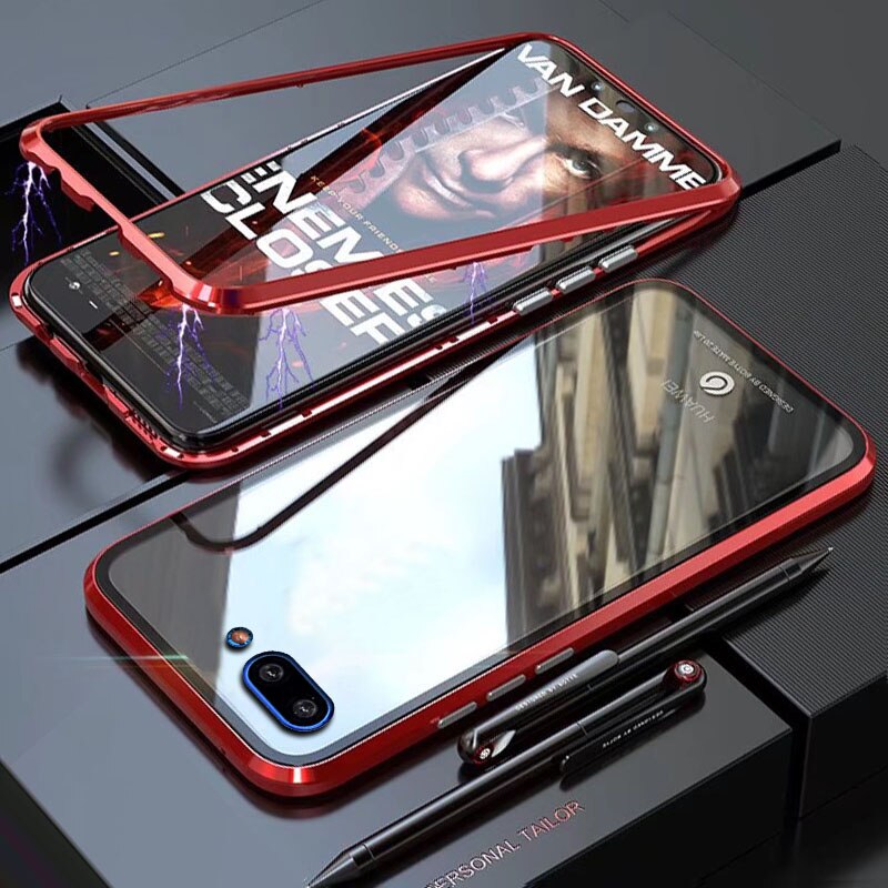 YonLinTan Coque cover Case For Huawei Honor 10 lite 10lite Honor10 Lite Strong magnetic adsorption tempered glass case: For Honor 10 / red