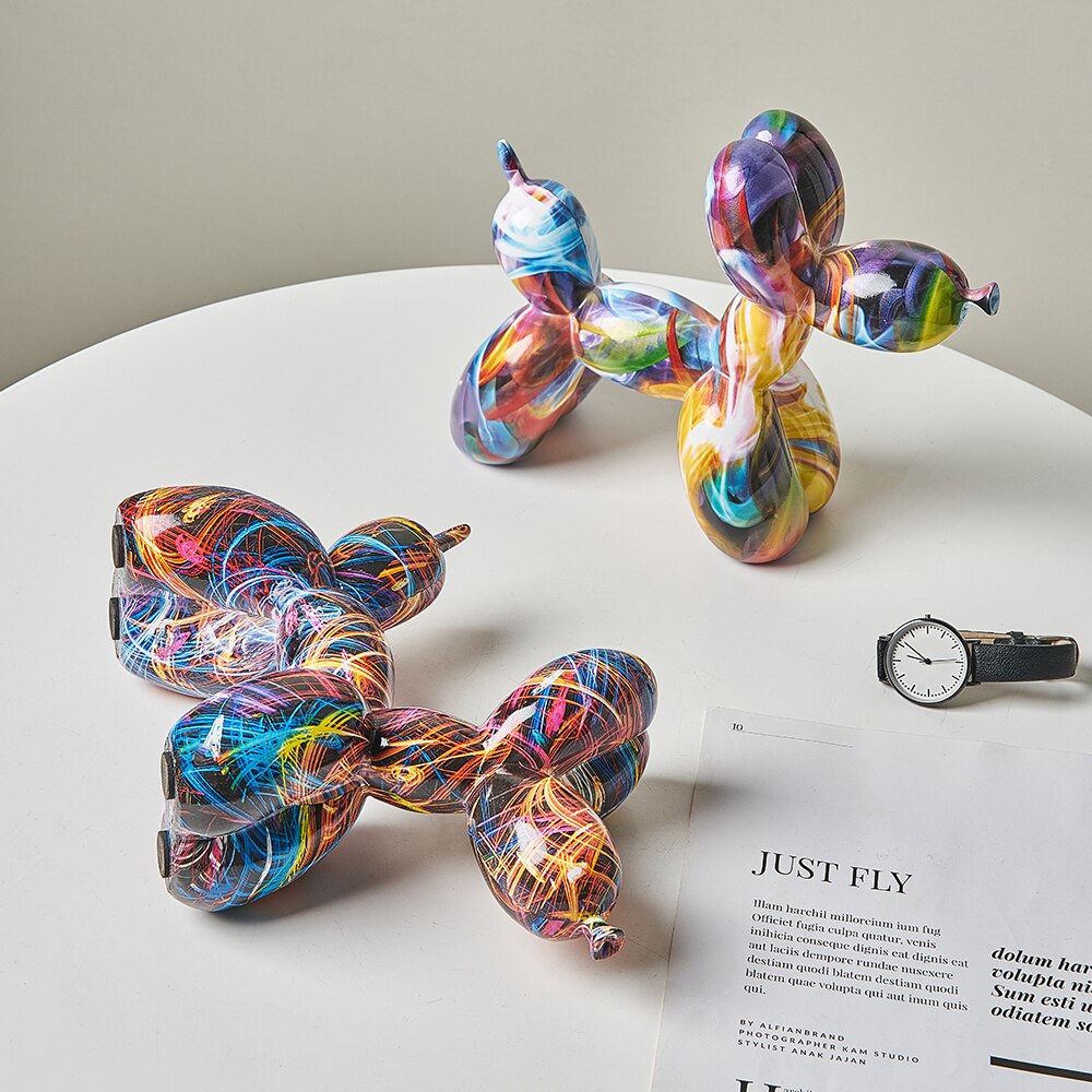 Ballon Hund Statue Figuren für Innen Hause Dekoration Bunte Graffiti Harz Ebene Skulptur Wohnzimmer Dekoration