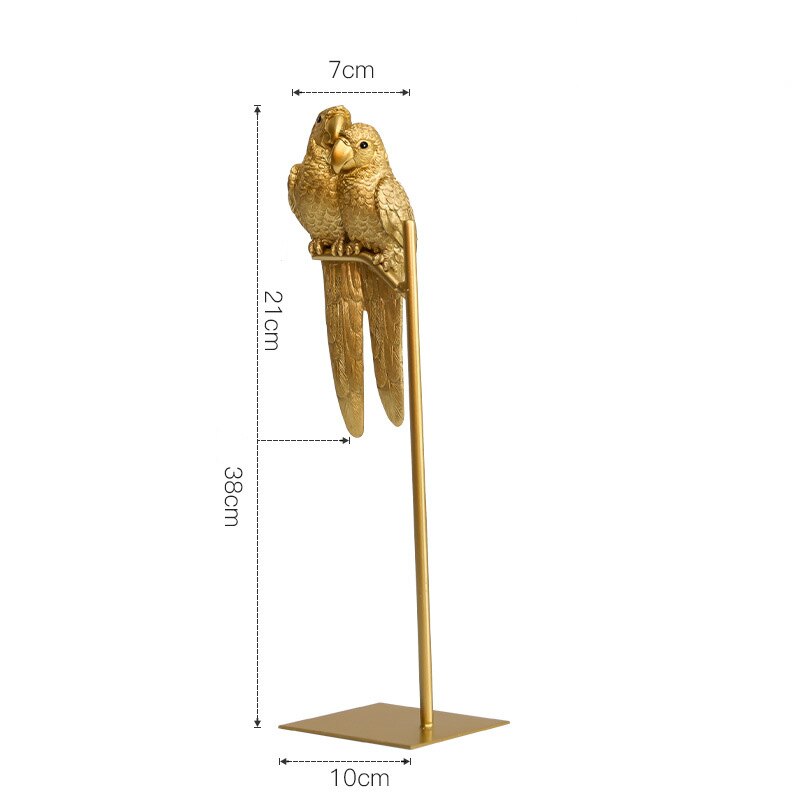 Figuras en miniatura con de loro y animal simulado de resina creativa de estilo nórdico, adornos para manualidades de pájaros, decoración moderna de oro para el hogar: GOLD B