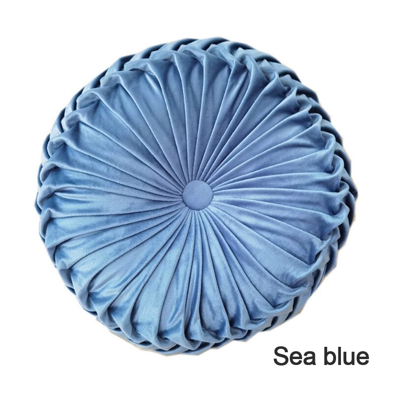 Coussin rond plissé en velours de 38cm, Textile de maison, couleur unie, coussin de maison, canapé-lit, oreiller de taille pliable européenne: 06