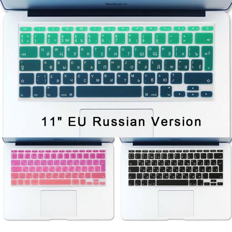 Russische Toetsenbord Stickers Air 11 inch Gradiënt Euro Layout Siliconen Toetsenbord Cover Macbook 11.6