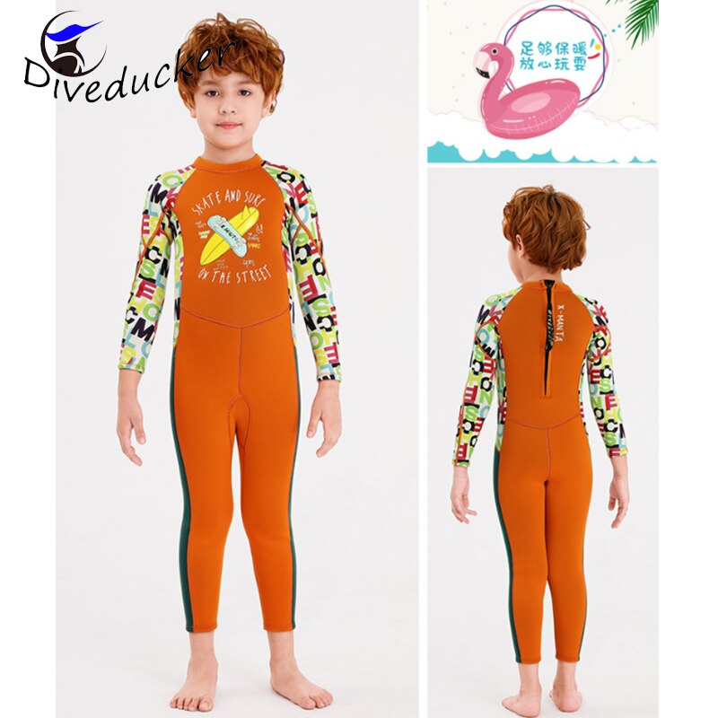 2.5mm neopren one pieces våddragter børn badetøj dykkerdragter lange ærmer piger surfing børn udslæt vagter snorkel uv protec