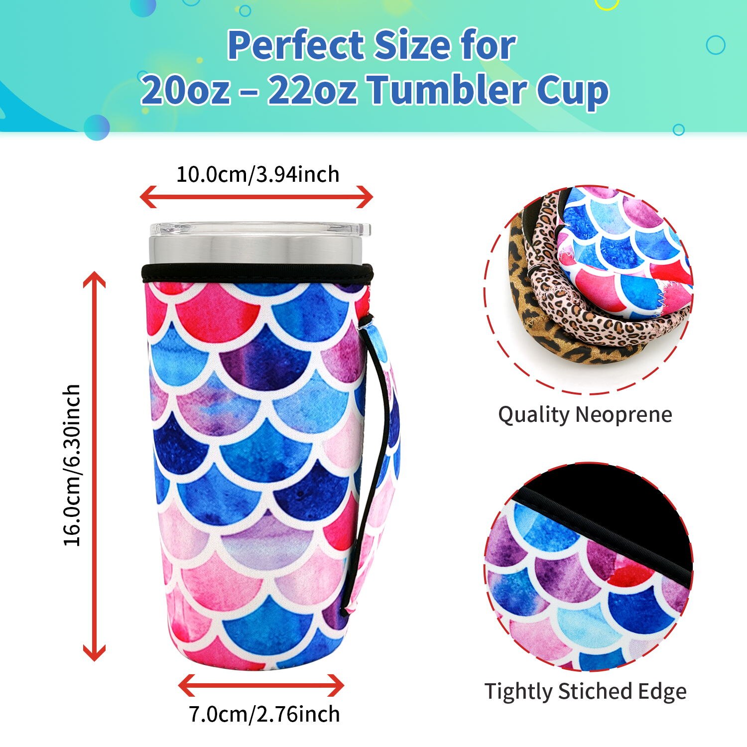 Reusable Iced Coffee Cup Sleeve Neoprene Insulated Sleeves Cup Cover Holder Idea for 20oz Tumbler Cup