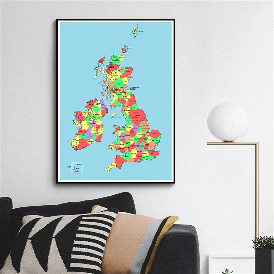 100*150cm The United Kingdom Map Wall Poster Non-woven Canvas Painting Living Room Home Decoration School Supplies